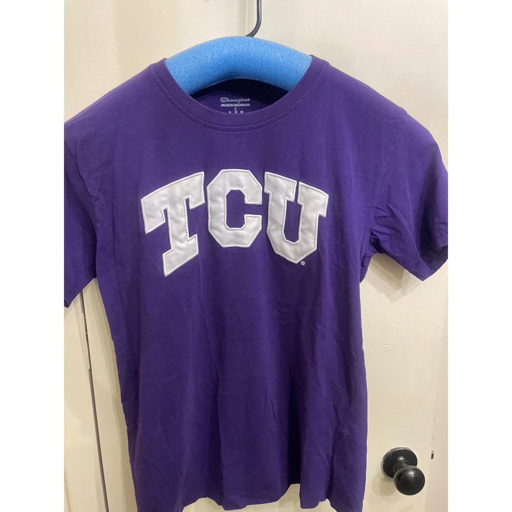 TCU Horned Frogs Mens T-Shirt Purple Short Sleeve Tackle Twill Sz Lg